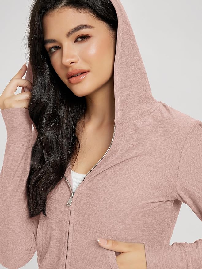 ODODOS Women's Full-Zip Cropped Hoodie - odSTRATUM Tech Ultra Soft UPF 50+ Hooded Jacket with Pockets