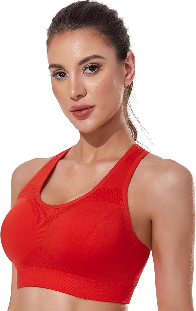 Women's Seamless Racerback Sports Bra High Impact Support Yoga Gym Workout Fitness