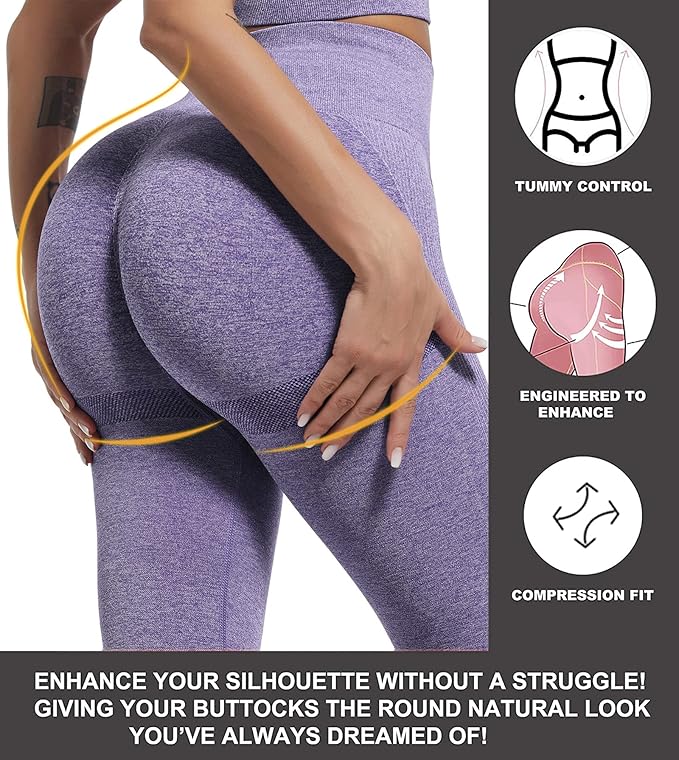 CHRLEISURE Workout Leggings Sets for Women, Gym Scrunch Butt Butt Lifting Seamless Leggings 3 Piece