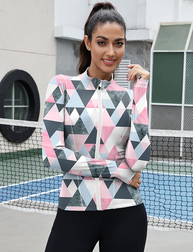 Rapbin Women's Slim Fit Workout Jackets Full Zip Long Sleeve Running Athletic Tops Yoga Shirts with Thumb Holes