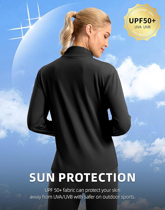 Soothfeel Women's UPF 50+ Lightweight Athletic Jackets Sun Protection Zip Up Long Sleeve Shirts Hiking Workout Outdoor Pocket