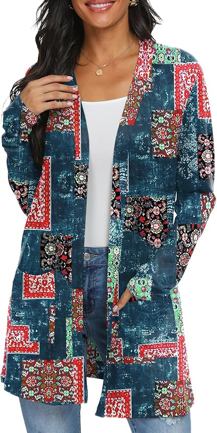 Womens Casual Lightweight with Pocketes Long Sleeve Open Front Cardigan