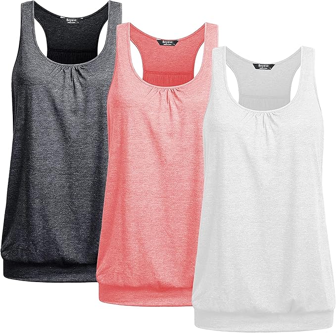 Beyove 3 Pack Banded Bottom Workout Tops for Women Tummy Flattering Yoga Tank Tops Plus Size Racerback Athletic Gym Shirts