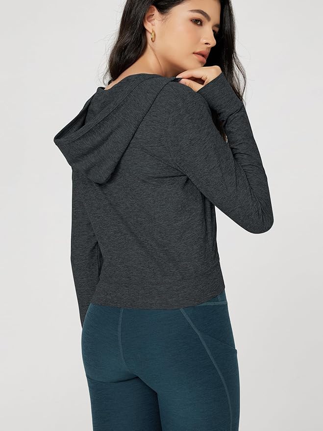 ODODOS Women's Full-Zip Cropped Hoodie - odSTRATUM Tech Ultra Soft UPF 50+ Hooded Jacket with Pockets