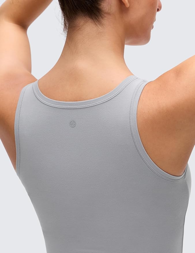 CRZ YOGA Softembrace Scoop Neck Tank Tops for Women - Casual Going Out Soft Double Lined Crop Basic Sleeveless Shirts