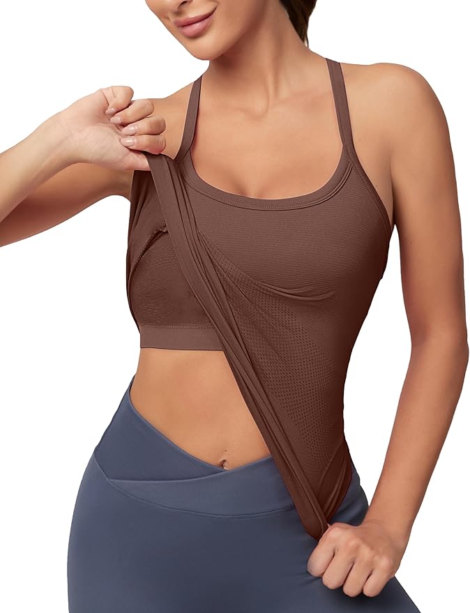 MathCat Workout Tank Tops for Women with Built in Bra, Sleeveless Gym Tops Seamless Racerback Athletic Yoga Shirts