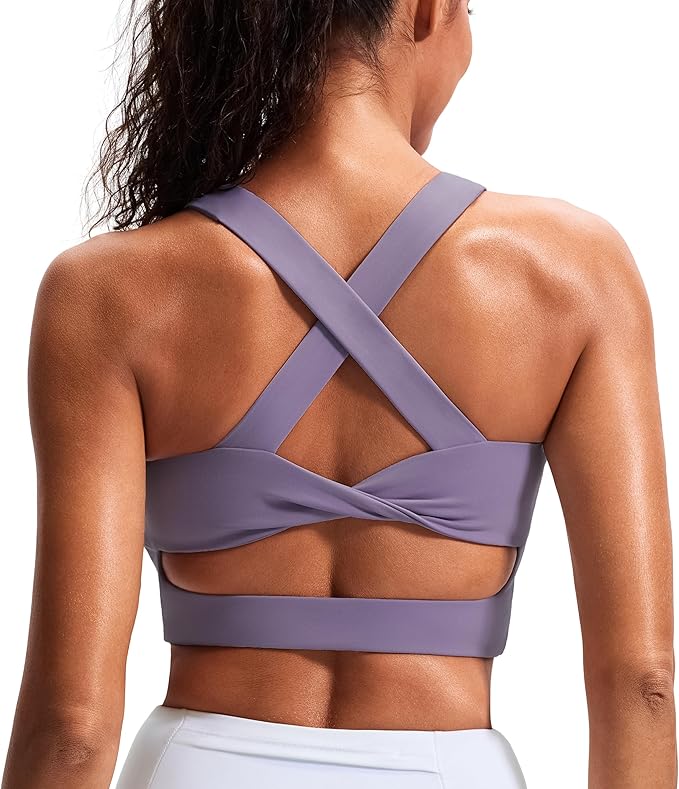 Sports Bras for Women Criss-Cross Back Padded Workout Tank Tops Medium Support Crop Tops for Women