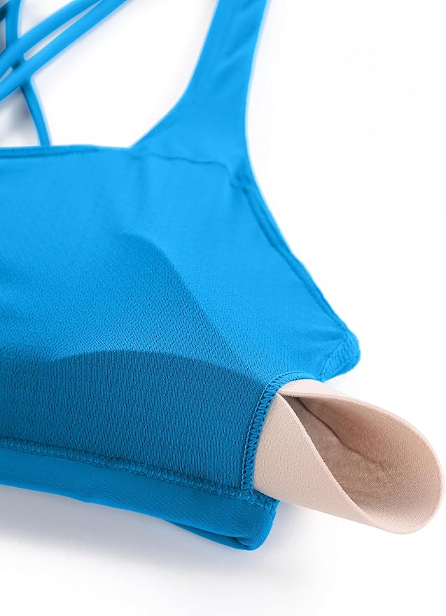 CRZ YOGA Womens Naked Feeling Criss Cross Sports Bra - Strappy Back Padded Medium Support Wireless Gym Cami Workout Yoga
