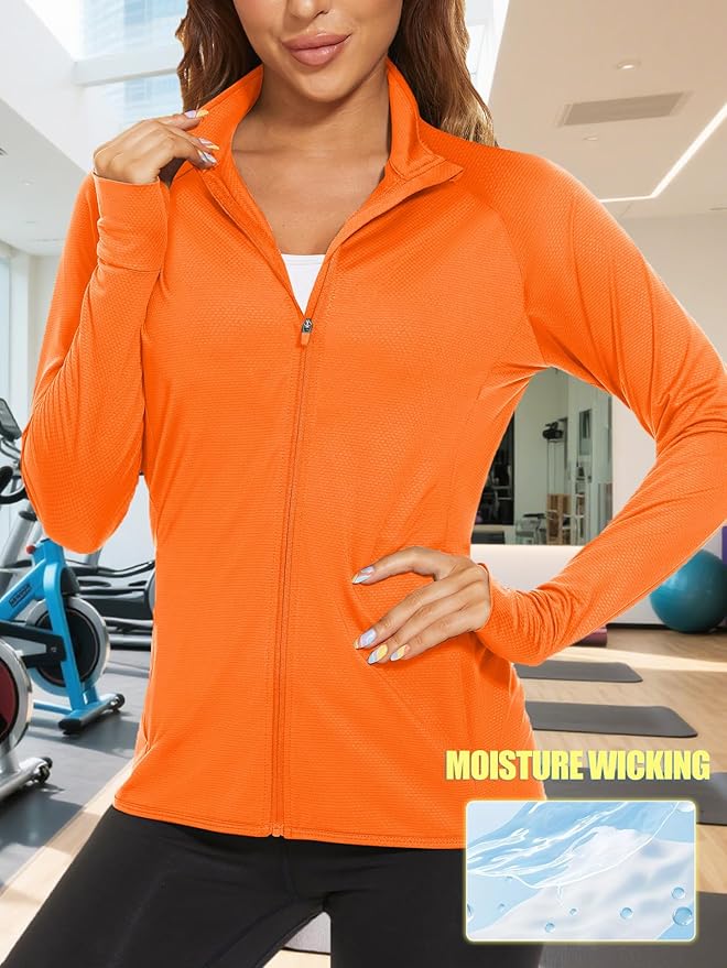TACVASEN Women's Athletic Jackets Lightweight UV Protection Shirts Full Zip Workout Jacket UPF 50+ Long Sleeve Sun Shirt