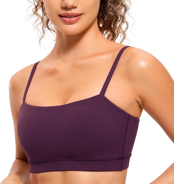 CRZ YOGA Butterluxe Womens Adjustable Spaghetti Thin Strap Sports Bra - Padded Wireless Square Neck Workout Yoga Clothes