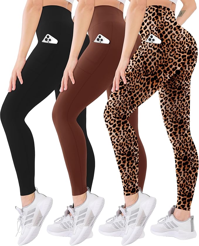 Blisset 3 Pack High Waisted Leggings for Women with Pockets Soft Active Tummy Control Pants for Yoga Running & Daily Wear