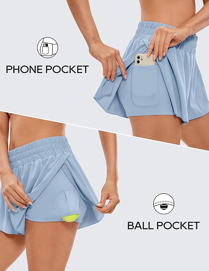 CRZ YOGA 2 in 1 Split Flowy Running Shorts for Women 3" - High Waisted Quick Dry Skirts for Tennis Workout Athletic Lounge