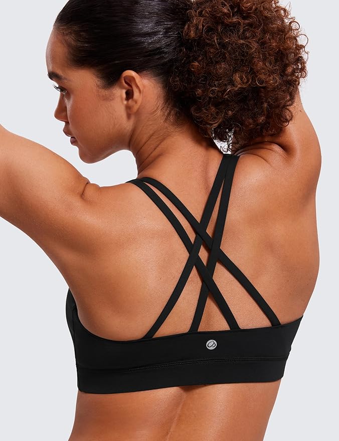 CRZ YOGA Naked Feeling Strappy Padded Sports Bras for Women - Fitness Workout Top Criss Cross Back Yoga Cami