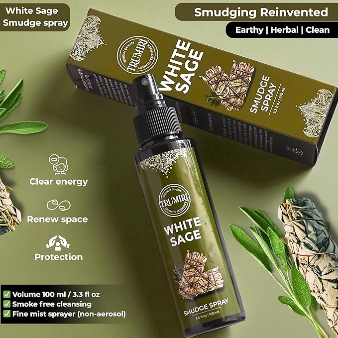 White Sage Spray for Spiritual Cleansing Negative Energy and Protection - Smudge Spray Made with Natural Non Toxic Sage Essential Oil - Salvia Blanca para Limpiar
