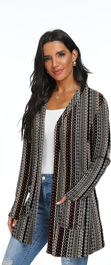 Womens Casual Lightweight with Pocketes Long Sleeve Open Front Cardigan