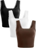 OLCHEE Womens 3 Pack Crop Tank Tops Basic Seamless Ribbed Sleeveless Square Neck Workout Top Summer Exercise Yoga Gym Shirts