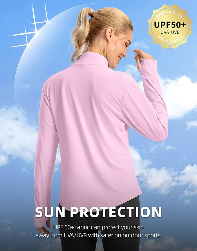 Soothfeel Women's UPF 50+ Lightweight Athletic Jackets Sun Protection Zip Up Long Sleeve Shirts Hiking Workout Outdoor Pocket