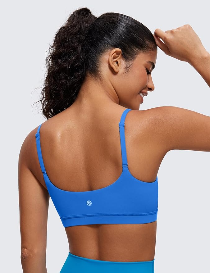 CRZ YOGA Butterluxe Adjustable Spaghetti Strap Sports Bras for Women - Scoop Neck Wireless Padded Yoga Workout Crop Top
