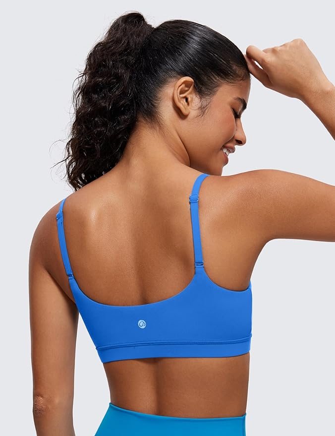 CRZ YOGA Butterluxe Adjustable Spaghetti Strap Sports Bras for Women - Scoop Neck Wireless Padded Yoga Workout Crop Top
