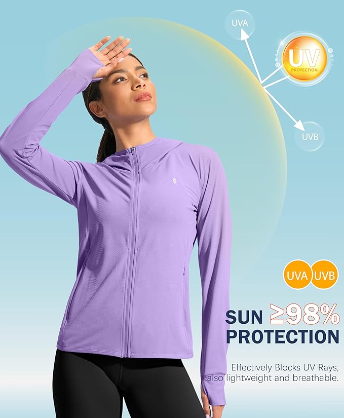 Soothfeel Women's UPF 50+ Sun Protection Hoodie Jacket Lightweight Long Sleeve Sun Shirt for Women with Pocket Hiking Outdoor