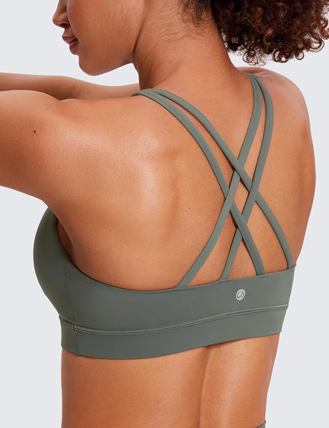 CRZ YOGA Naked Feeling Strappy Padded Sports Bras for Women - Fitness Workout Top Criss Cross Back Yoga Cami