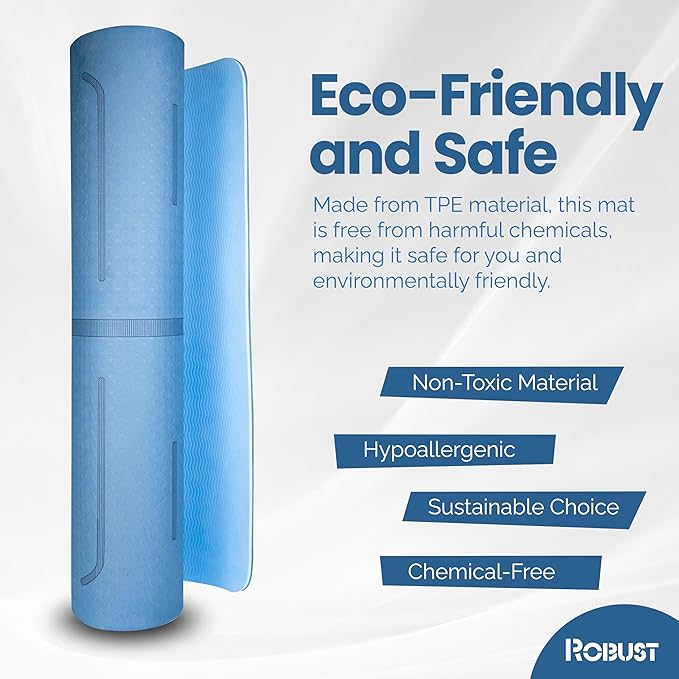 Robust Extra Thick Yoga Mat 1/4 & 1/3 & 2/5 Inch - Non Slip Exercise Mat with Alignment Lines, Carrying Strap, TPE Eco-Friendly Material for Knee Support, Sweat-Proof 72" x 24" for Women & Men