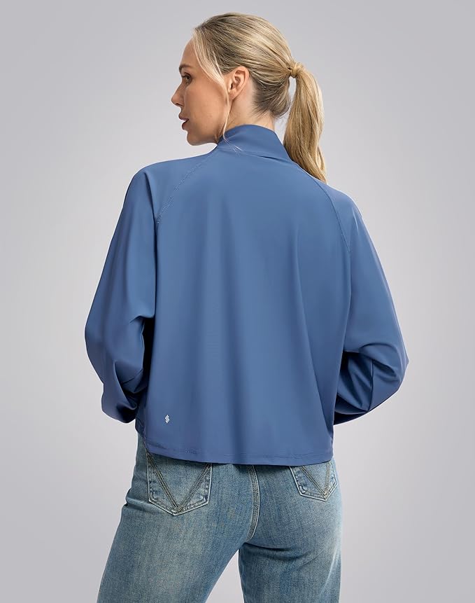 Soothfeel Women's Athletic workout Jacket Lightweight UPF 50+ Long Sleeve Sun Protection Shirts Zip Up Cropped Hiking Tops