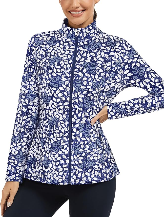 LURANEE Women's Golf Athletic Jackets with Pleated Tennis Skirt Hem Lightweight Full Zip Long Sleeve Shirts with Pockets