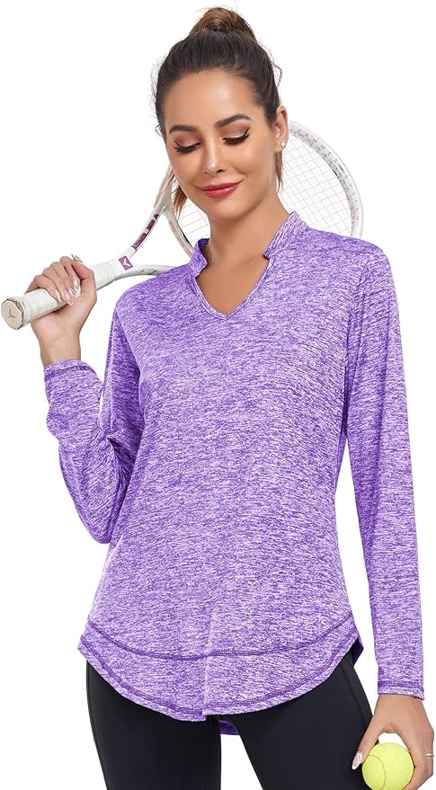Absttith Women's Long Sleeve Workout Shirts Running Yoga Tops Athletic V Neck Sport Tee Side Split