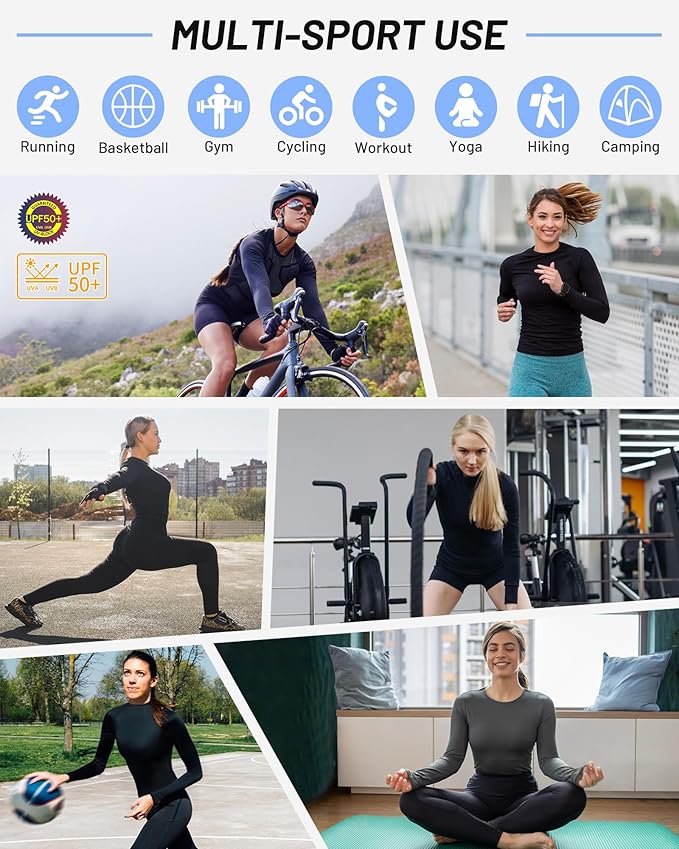 Runhit Women's Long Sleeve Compression Shirt Workout Tops Athletic Base Layer Gym Yoga Running Sports Gear Quick Dry UPF 50+