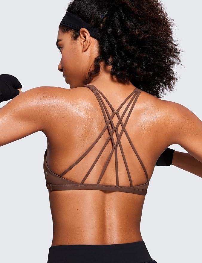 CRZ YOGA Womens Naked Feeling Criss Cross Sports Bra - Strappy Back Padded Medium Support Wireless Gym Cami Workout Yoga