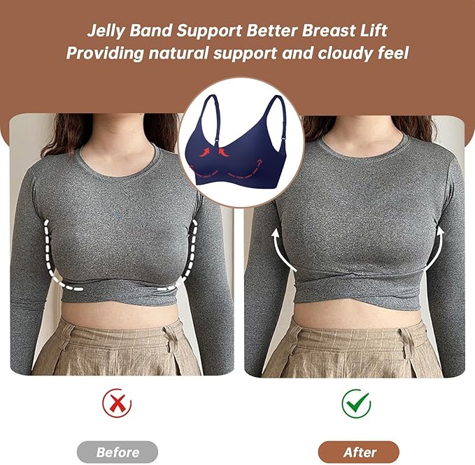 OEAK Womens Wireless Jelly Bras Comfortable Push Up Bra No Underwire Gel Bra Full Support Lift Everyday Seamless Tshirt Bras