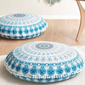 Codi Meditation Floor Pillow Set of 2, Round Large Pillows Seating for Adults, Bohemian Mandala Circle Cushion for Outdoor Fireplace Yoga Living Room, 32 Inch, Memory Foam Added, Aqua