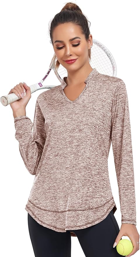 Absttith Women's Long Sleeve Workout Shirts Running Yoga Tops Athletic V Neck Sport Tee Side Split