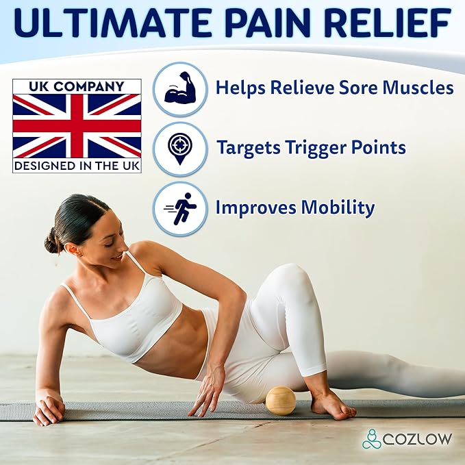 COZLOW Peanut Ball Massage Roller - Wood Therapy Massager - Double Lacrosse Ball Shaped Tool for Neck, Back, Spine, Feet Muscle Pain Relief - Wooden Mobility Device for Deep Tissue Recovery