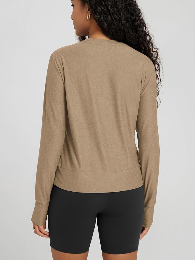 ODODOS Women's Long Sleeve Crewneck Tee - Ultra-Soft odSTRATUM Tech Performance T-Shirts UPF 50+ Daily Pullover Tops