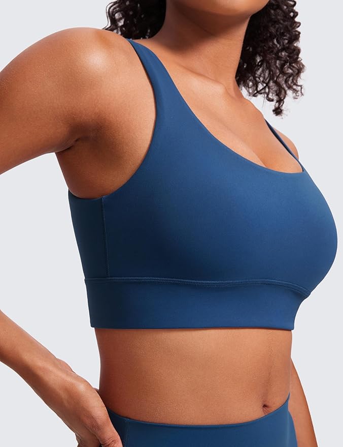 CRZ YOGA Butterluxe U Back Longline Sports Bras for Women - Scoop Neck Padded Yoga Workout Crop Top with Built in Pads