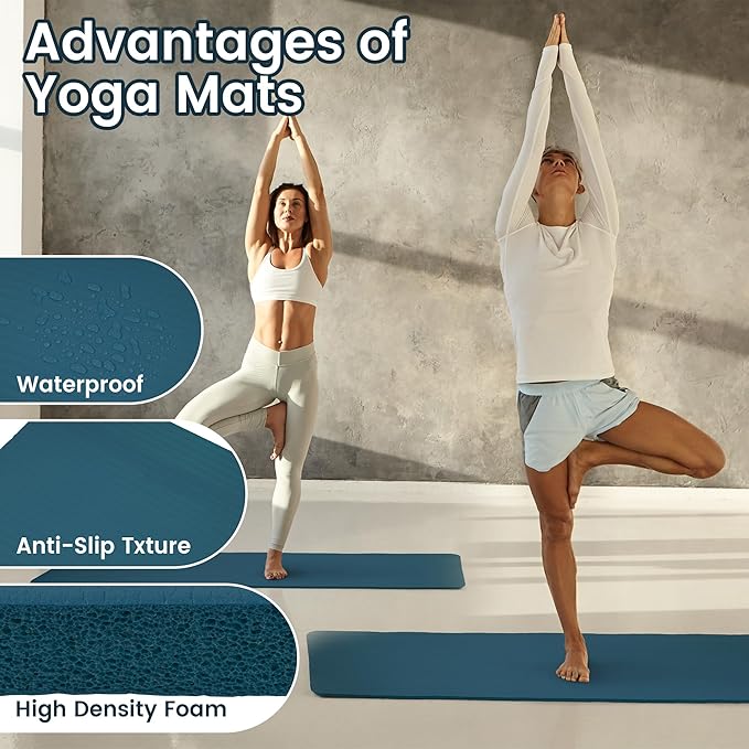 Fitvids Yoga Mat, 1/2-Inch Extra Thick High Density Exercise Mat, Anti-Tear Exercise Yoga Mat with Carrying Strap, Suitable for Various Yoga Exercises