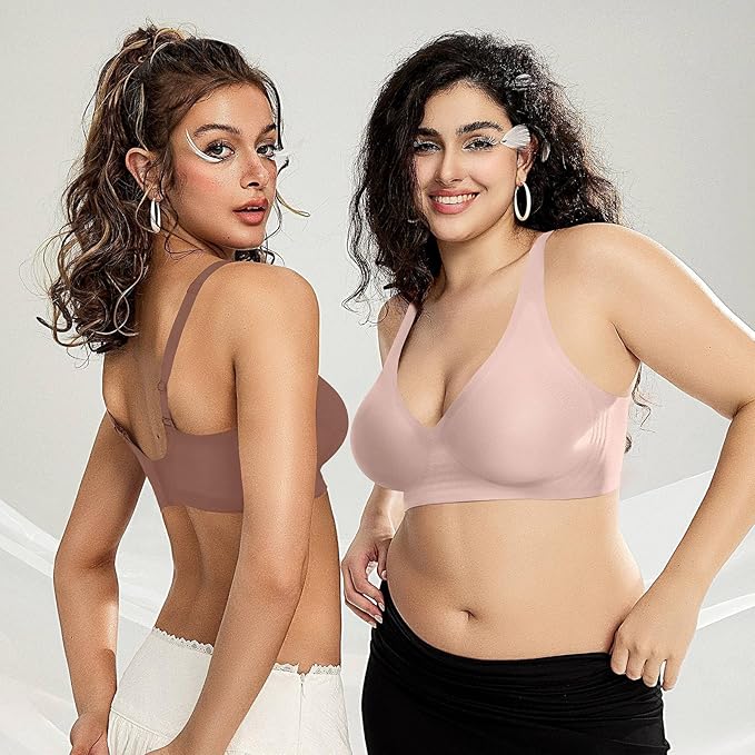 OEAK Womens Deep V Bras Wireless Comfortable Bra Supportive No Underwire Bras Tshirt Push Up Bralettes Plunge Seamless Bra
