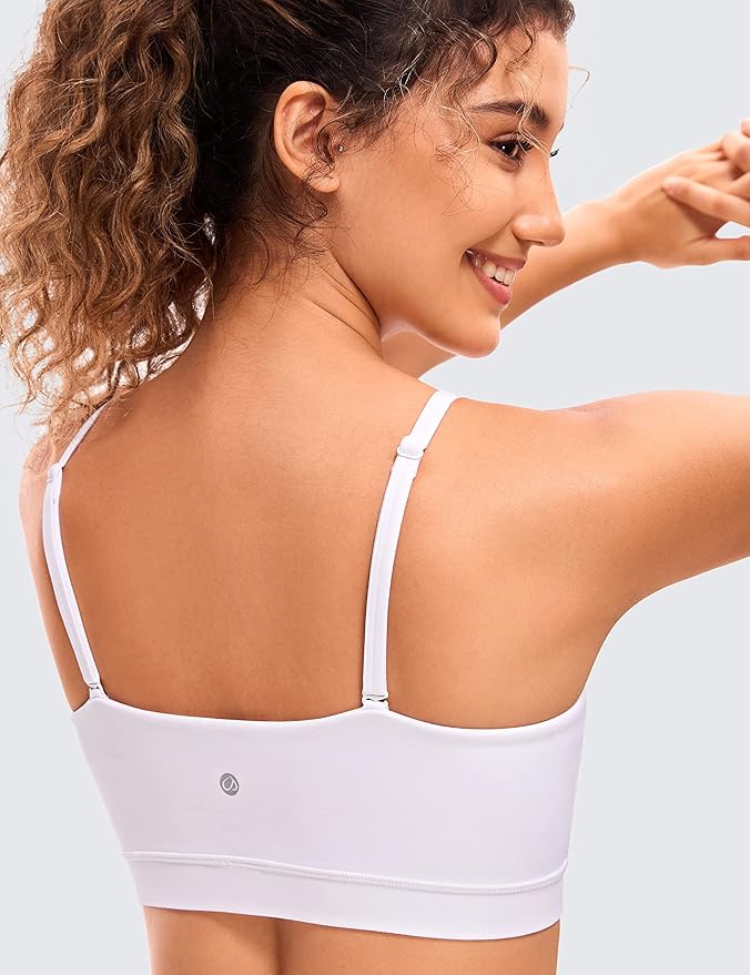 CRZ YOGA Butterluxe Womens Adjustable Spaghetti Thin Strap Sports Bra - Padded Wireless Square Neck Workout Yoga Clothes