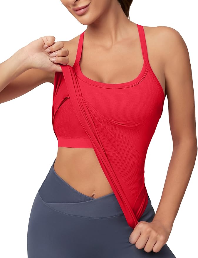 MathCat Workout Tank Tops for Women with Built in Bra, Sleeveless Gym Tops Seamless Racerback Athletic Yoga Shirts
