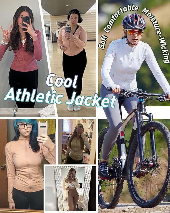 Locachy Women's Slim Fit Full Zip Athletic Running Sports Workout Jacket with Thumb Holes