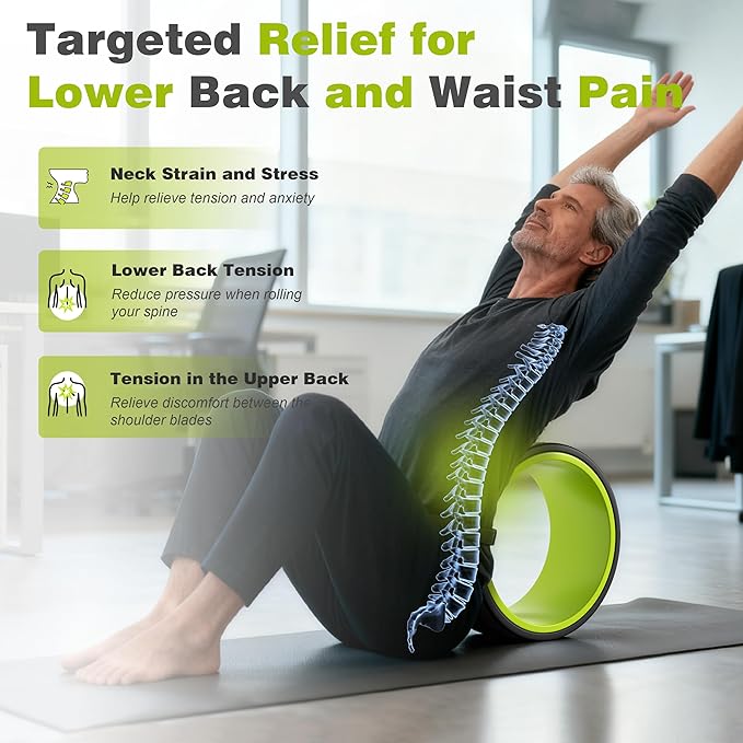 Back Roller Wheel - 3 Pack Yoga Foam Roller for Physical Therapy & Back Stretcher, Deep Tissue Massage for Pain Relief & Stretching | Green.