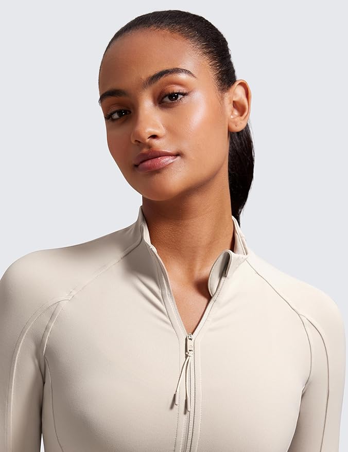 CRZ YOGA Butterluxe Waist Length Jackets for Women - Full Zip Athletic Track Tops with Thumb Holes Pockets