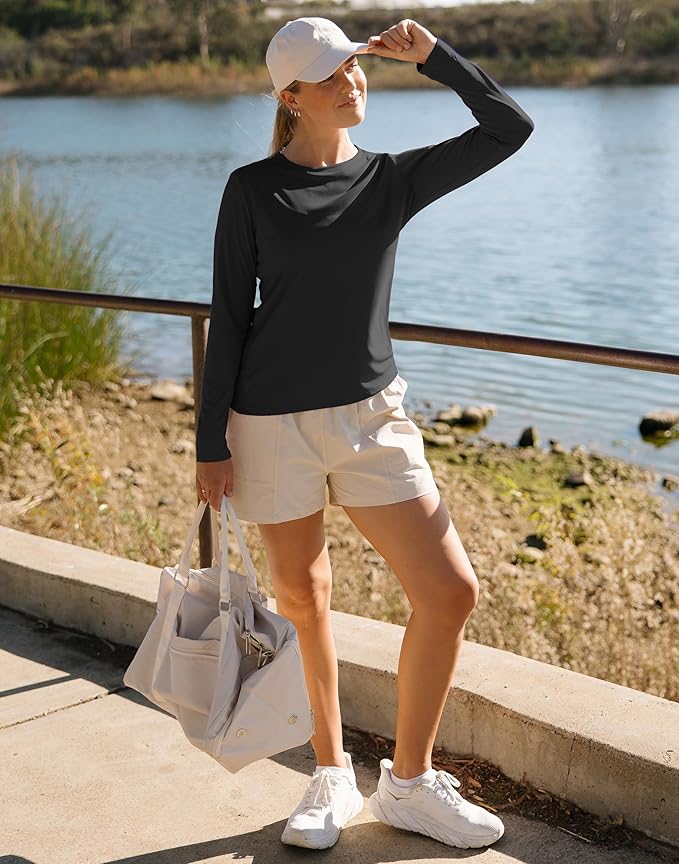 SANTINY Women's Lightweight Long Sleeve Workout Tops Split Back Gym Running Hiking Athletic Shirt Quick Dry UPF 50+ Sun Shirt
