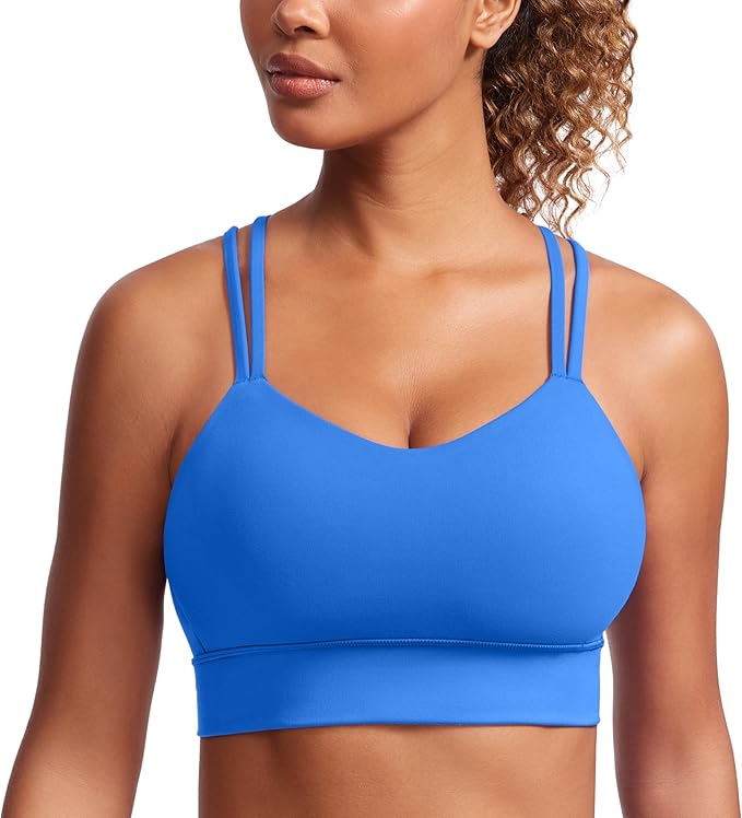 CRZ YOGA Softness Mold Butterluxe Strappy Longline Sports Bras for Women - Double Spaghetti Strap Workout Yoga Crop Top