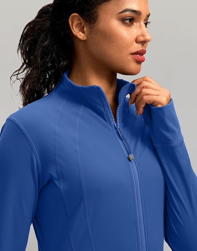 Women's Workout Jackets with 4 Pockets Zip Up Slim Fit Soft Fall Jacket for Yoga Running Athletic