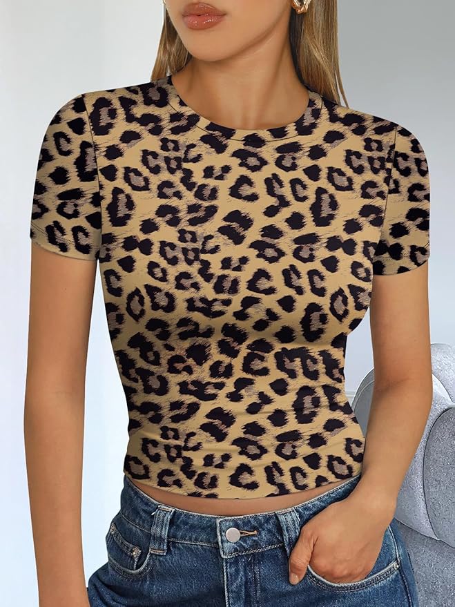 Trendy Queen Womens Short Sleeve T Shirts - Buttery Soft Summer Crop Tops Slim Fit Y2k Basic Tees for Workout