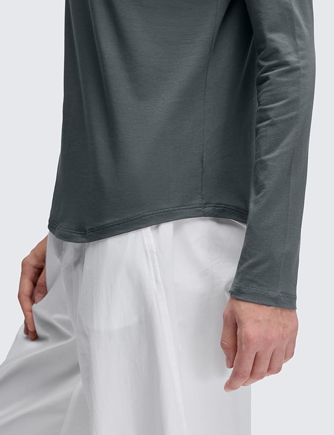 CRZ YOGA Pima Cotton Crewneck Long Sleeve Shirts for Women - Workout Athletic Yoga Casual Tops Soft Plain T-Shirt