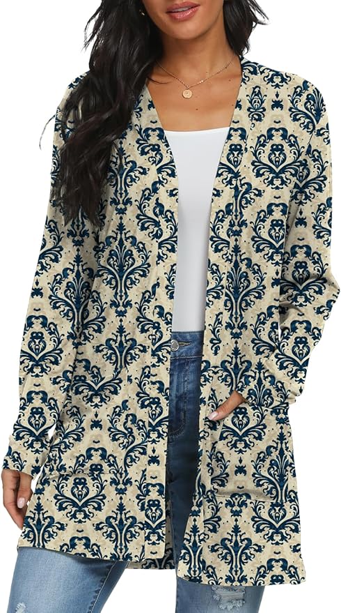 Womens Casual Lightweight with Pocketes Long Sleeve Open Front Cardigan